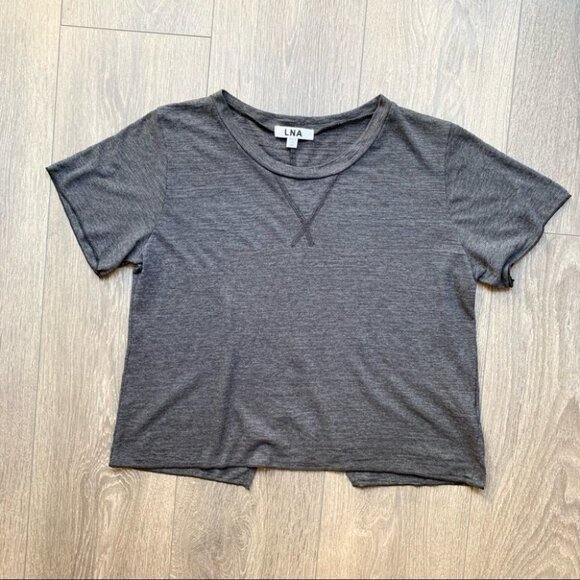 Revolve LNA Annie Crop Top Tee T-Shirt Short Sleeve Crew neck Granite Grey XS - Picture 2 of 14